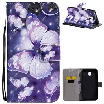 Violet butterfly 3D Painted Leather Wallet Case for Samsung Galaxy J7 (2018)