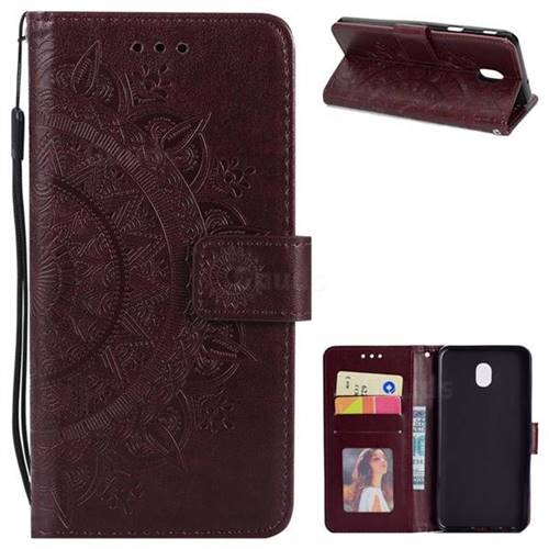 Intricate Embossing Datura Leather Wallet Case for Samsung Galaxy J7 (2018) - Brown