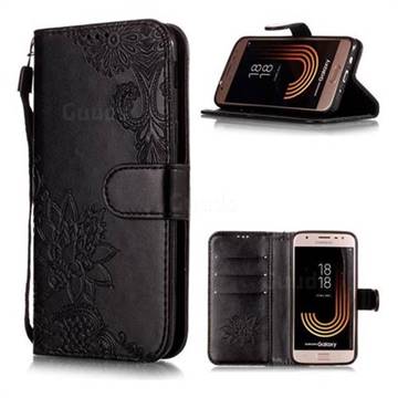 Intricate Embossing Lotus Mandala Flower Leather Wallet Case for Samsung Galaxy J7 (2018) - Black