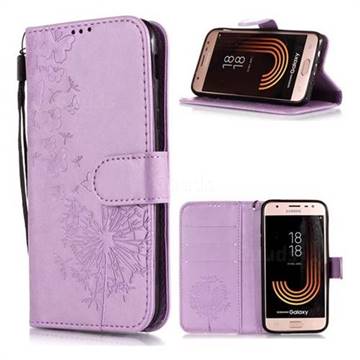 Intricate Embossing Dandelion Butterfly Leather Wallet Case for Samsung Galaxy J7 (2018) - Purple