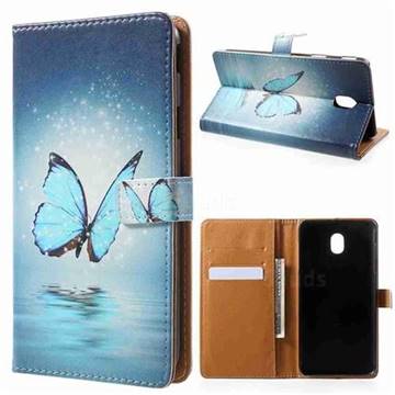Sea Blue Butterfly Leather Wallet Case for Samsung Galaxy J7 (2018)