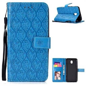 Intricate Embossing Rattan Flower Leather Wallet Case for Samsung Galaxy J7 (2018) - Blue
