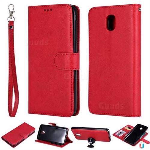 Retro Greek Detachable Magnetic PU Leather Wallet Phone Case for Samsung Galaxy J7 (2018) - Red