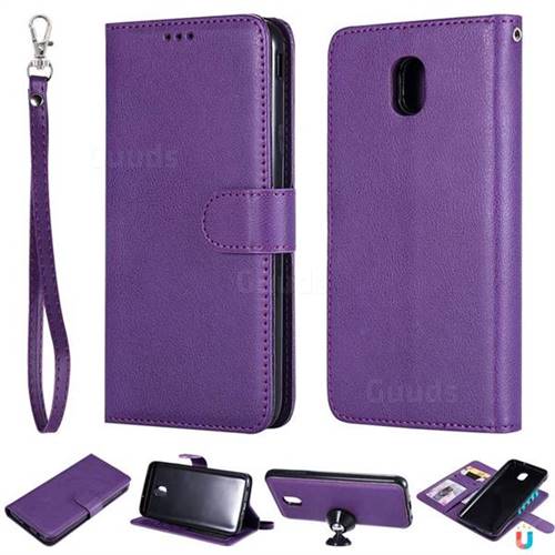Retro Greek Detachable Magnetic PU Leather Wallet Phone Case for Samsung Galaxy J7 (2018) - Purple
