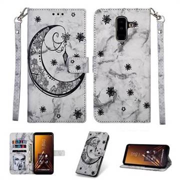 Moon Flower Marble Leather Wallet Phone Case for Samsung Galaxy J7 (2018) - Black