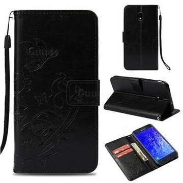 Embossing Butterfly Flower Leather Wallet Case for Samsung Galaxy J7 (2018) - Black