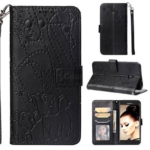 Embossing Fireworks Elephant Leather Wallet Case for Samsung Galaxy J7 (2018) - Black