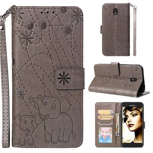 Embossing Fireworks Elephant Leather Wallet Case for Samsung Galaxy J7 (2018) - Gray