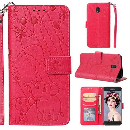 Embossing Fireworks Elephant Leather Wallet Case for Samsung Galaxy J7 (2018) - Red