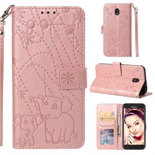 Embossing Fireworks Elephant Leather Wallet Case for Samsung Galaxy J7 (2018) - Rose Gold