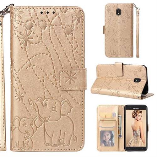 Embossing Fireworks Elephant Leather Wallet Case for Samsung Galaxy J7 (2018) - Golden