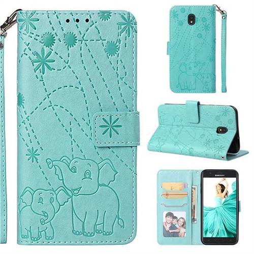 Embossing Fireworks Elephant Leather Wallet Case for Samsung Galaxy J7 (2018) - Green