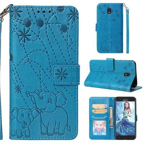 Embossing Fireworks Elephant Leather Wallet Case for Samsung Galaxy J7 (2018) - Blue