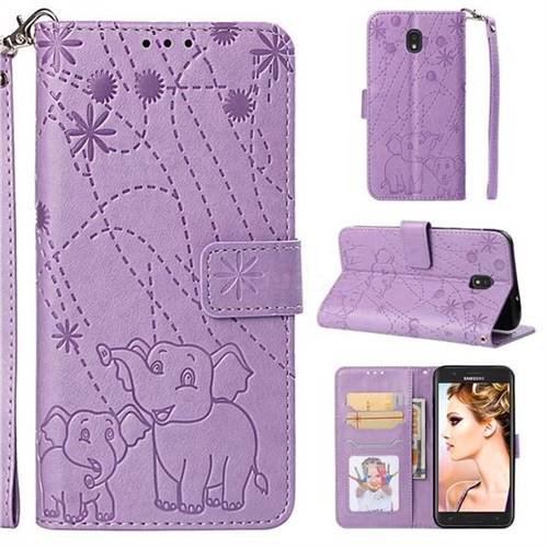 Embossing Fireworks Elephant Leather Wallet Case for Samsung Galaxy J7 (2018) - Purple