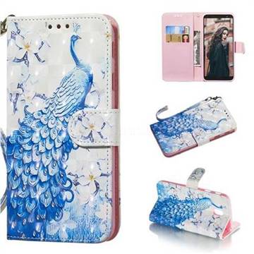 Blue Peacock 3D Painted Leather Wallet Phone Case for Samsung Galaxy J7 (2018)