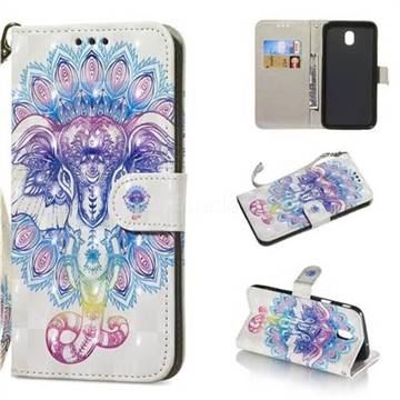 Colorful Elephant 3D Painted Leather Wallet Phone Case for Samsung Galaxy J7 (2018)