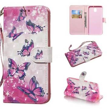Pink Butterfly 3D Painted Leather Wallet Phone Case for Samsung Galaxy J7 (2018)