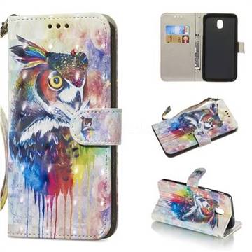 Watercolor Owl 3D Painted Leather Wallet Phone Case for Samsung Galaxy J7 (2018)