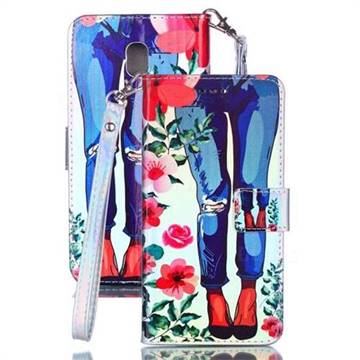 Jeans Flower Blue Ray Light PU Leather Wallet Case for Samsung Galaxy J7 (2018)