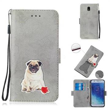 Retro Leather Phone Wallet Case with Aluminum Alloy Patch for Samsung Galaxy J7 (2018) - Gray