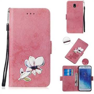 Retro Leather Phone Wallet Case with Aluminum Alloy Patch for Samsung Galaxy J7 (2018) - Pink