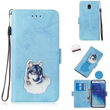 Retro Leather Phone Wallet Case with Aluminum Alloy Patch for Samsung Galaxy J7 (2018) - Light Blue