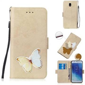Retro Leather Phone Wallet Case with Aluminum Alloy Patch for Samsung Galaxy J7 (2018) - Golden