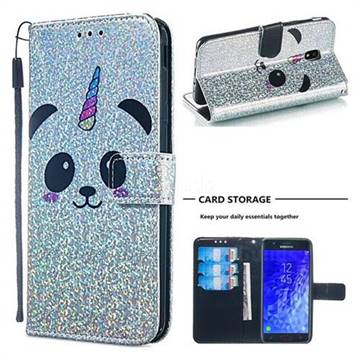 Panda Unicorn Sequins Painted Leather Wallet Case for Samsung Galaxy J7 (2018)