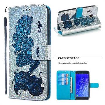 Mermaid Seahorse Sequins Painted Leather Wallet Case for Samsung Galaxy J7 (2018)