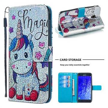 Star Unicorn Sequins Painted Leather Wallet Case for Samsung Galaxy J7 (2018)