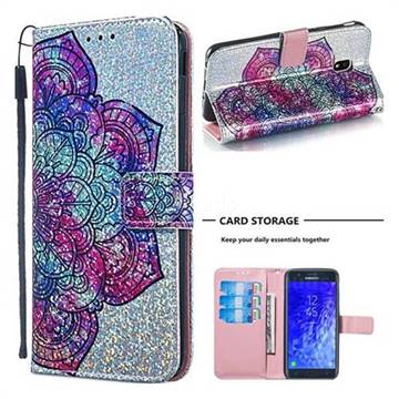 Glutinous Flower Sequins Painted Leather Wallet Case for Samsung Galaxy J7 (2018)
