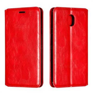Retro Slim Magnetic Crazy Horse PU Leather Wallet Case for Samsung Galaxy J7 (2018) - Red