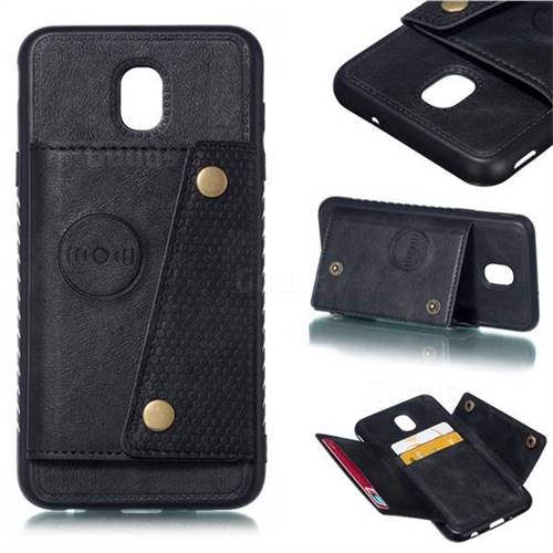 Retro Multifunction Card Slots Stand Leather Coated Phone Back Cover for Samsung Galaxy J7 (2018) - Black