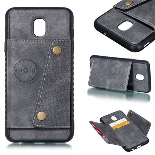 Retro Multifunction Card Slots Stand Leather Coated Phone Back Cover for Samsung Galaxy J7 (2018) - Gray