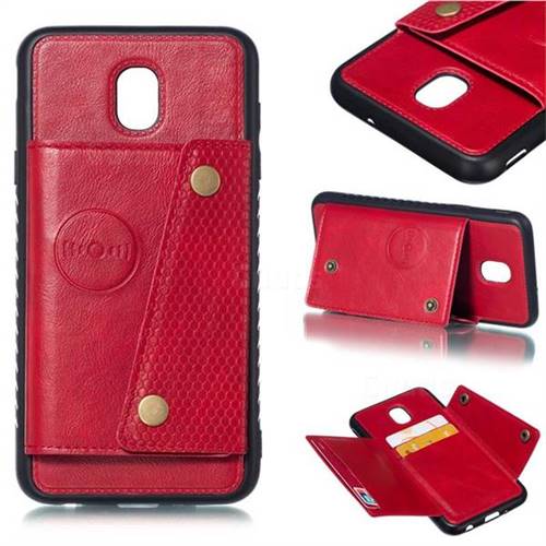 Retro Multifunction Card Slots Stand Leather Coated Phone Back Cover for Samsung Galaxy J7 (2018) - Red
