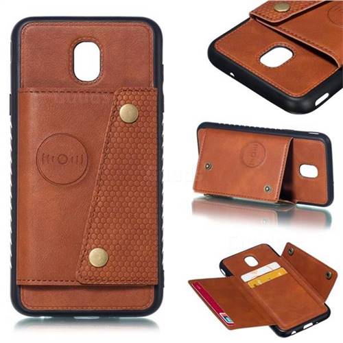 Retro Multifunction Card Slots Stand Leather Coated Phone Back Cover for Samsung Galaxy J7 (2018) - Brown