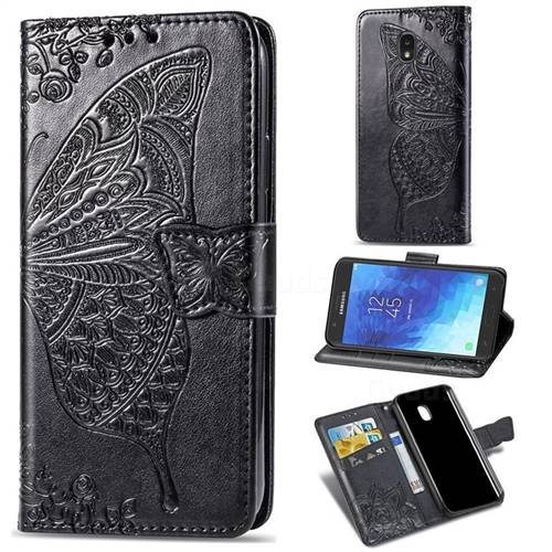 Embossing Mandala Flower Butterfly Leather Wallet Case for Samsung Galaxy J7 (2018) - Black