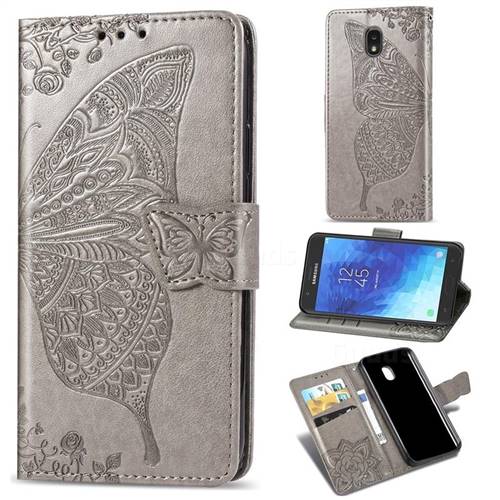 Embossing Mandala Flower Butterfly Leather Wallet Case for Samsung Galaxy J7 (2018) - Gray