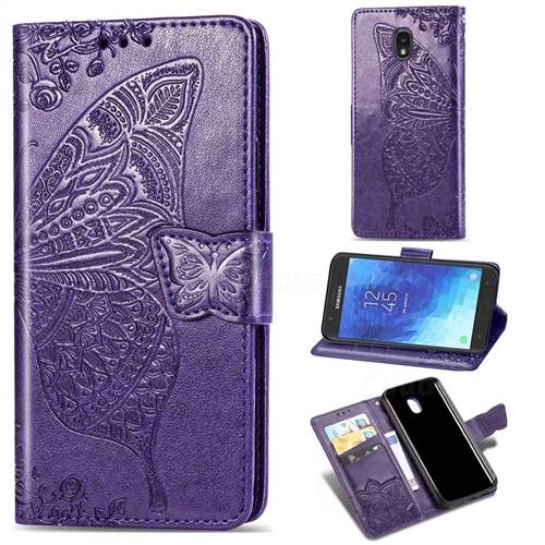 Embossing Mandala Flower Butterfly Leather Wallet Case for Samsung Galaxy J7 (2018) - Dark Purple