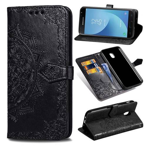 Embossing Imprint Mandala Flower Leather Wallet Case for Samsung Galaxy J7 (2018) - Black