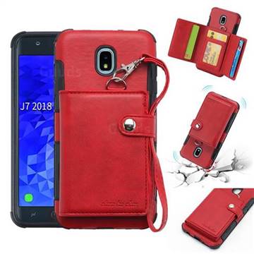 Retro Multi-function Leather Wallet Phone Case for Samsung Galaxy J7 (2018) - Red
