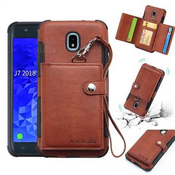 Retro Multi-function Leather Wallet Phone Case for Samsung Galaxy J7 (2018) - Brown