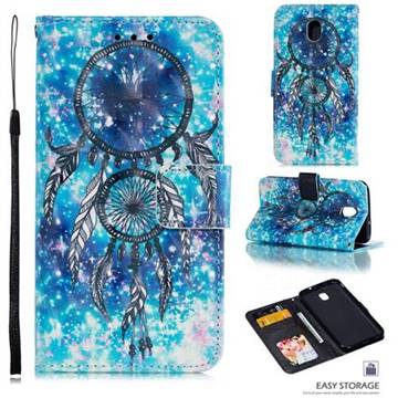 Blue Wind Chime 3D Painted Leather Phone Wallet Case for Samsung Galaxy J7 (2018)