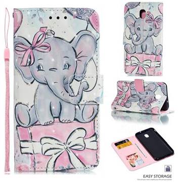 Bow Elephant 3D Painted Leather Phone Wallet Case for Samsung Galaxy J7 (2018)