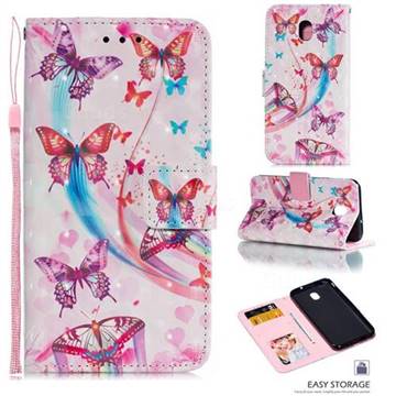 Ribbon Flying Butterfly 3D Painted Leather Phone Wallet Case for Samsung Galaxy J7 (2018)