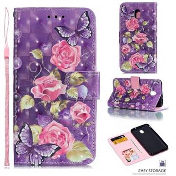Purple Butterfly Flower 3D Painted Leather Phone Wallet Case for Samsung Galaxy J7 (2018)