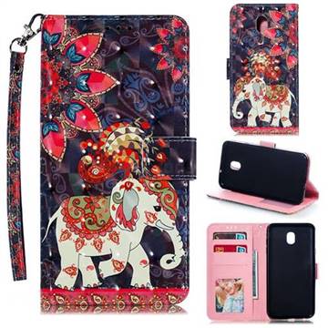 Phoenix Elephant 3D Painted Leather Phone Wallet Case for Samsung Galaxy J7 (2018)