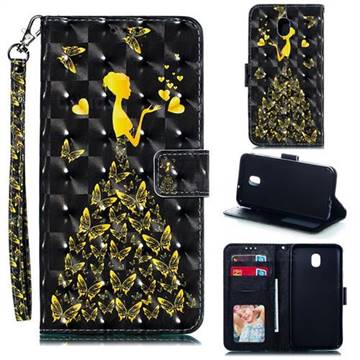 Golden Butterfly Girl 3D Painted Leather Phone Wallet Case for Samsung Galaxy J7 (2018)