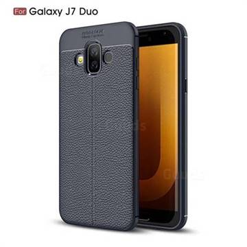 Luxury Auto Focus Litchi Texture Silicone TPU Back Cover for Samsung Galaxy J7 Duo - Dark Blue