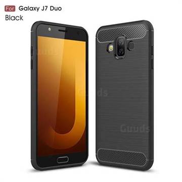 Luxury Carbon Fiber Brushed Wire Drawing Silicone TPU Back Cover for Samsung Galaxy J7 Duo - Black